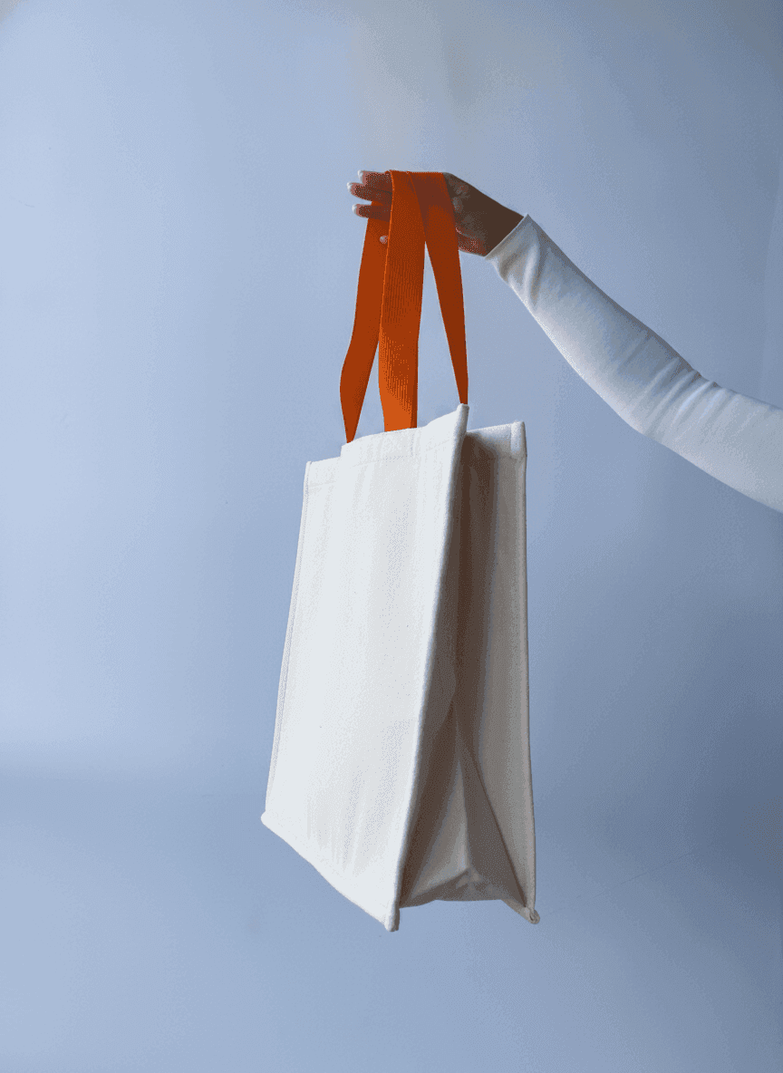 Twill Tote with Orange Handles & Metal Ring