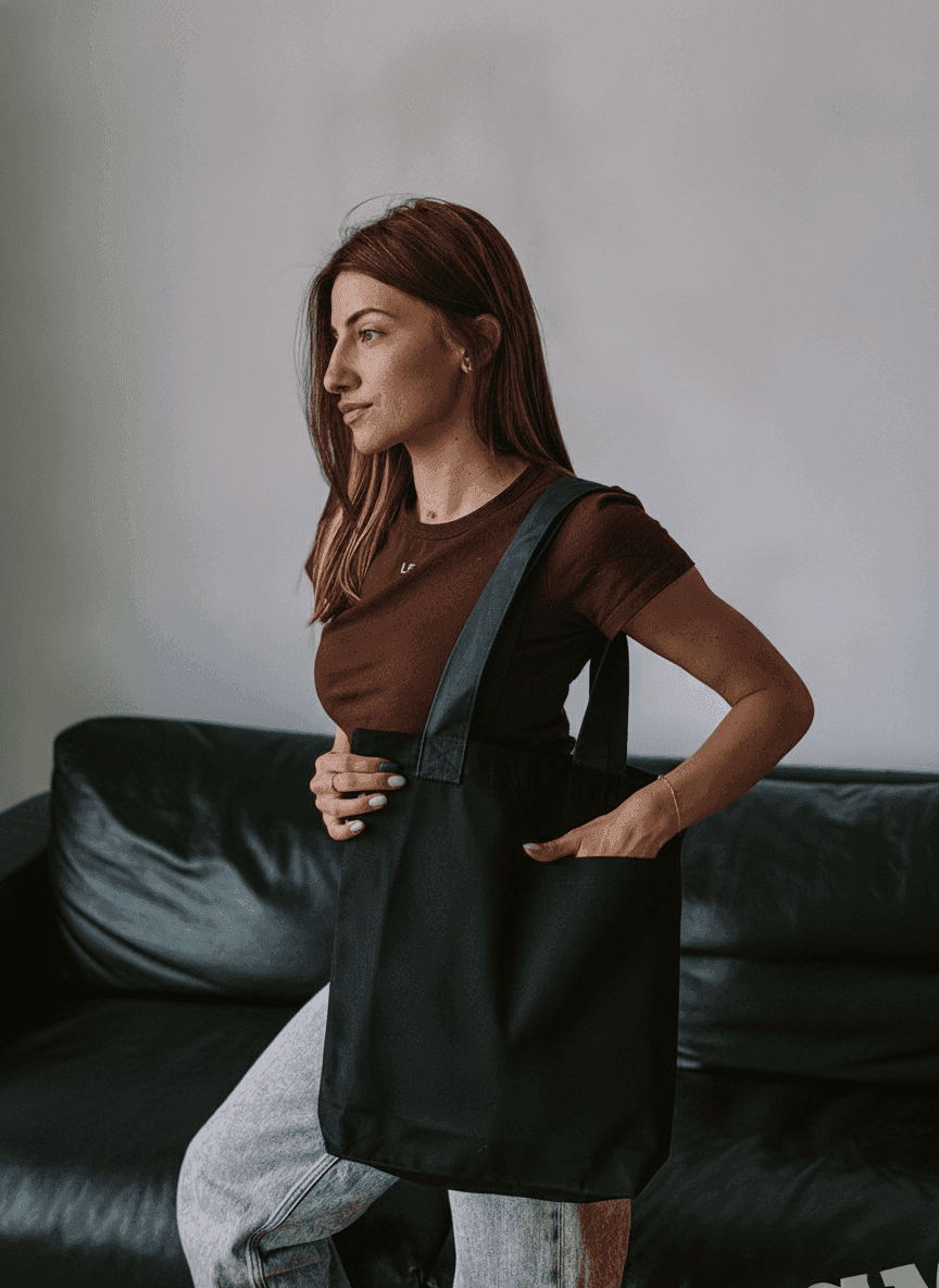 Black Twill Tote with Exterior Pocket