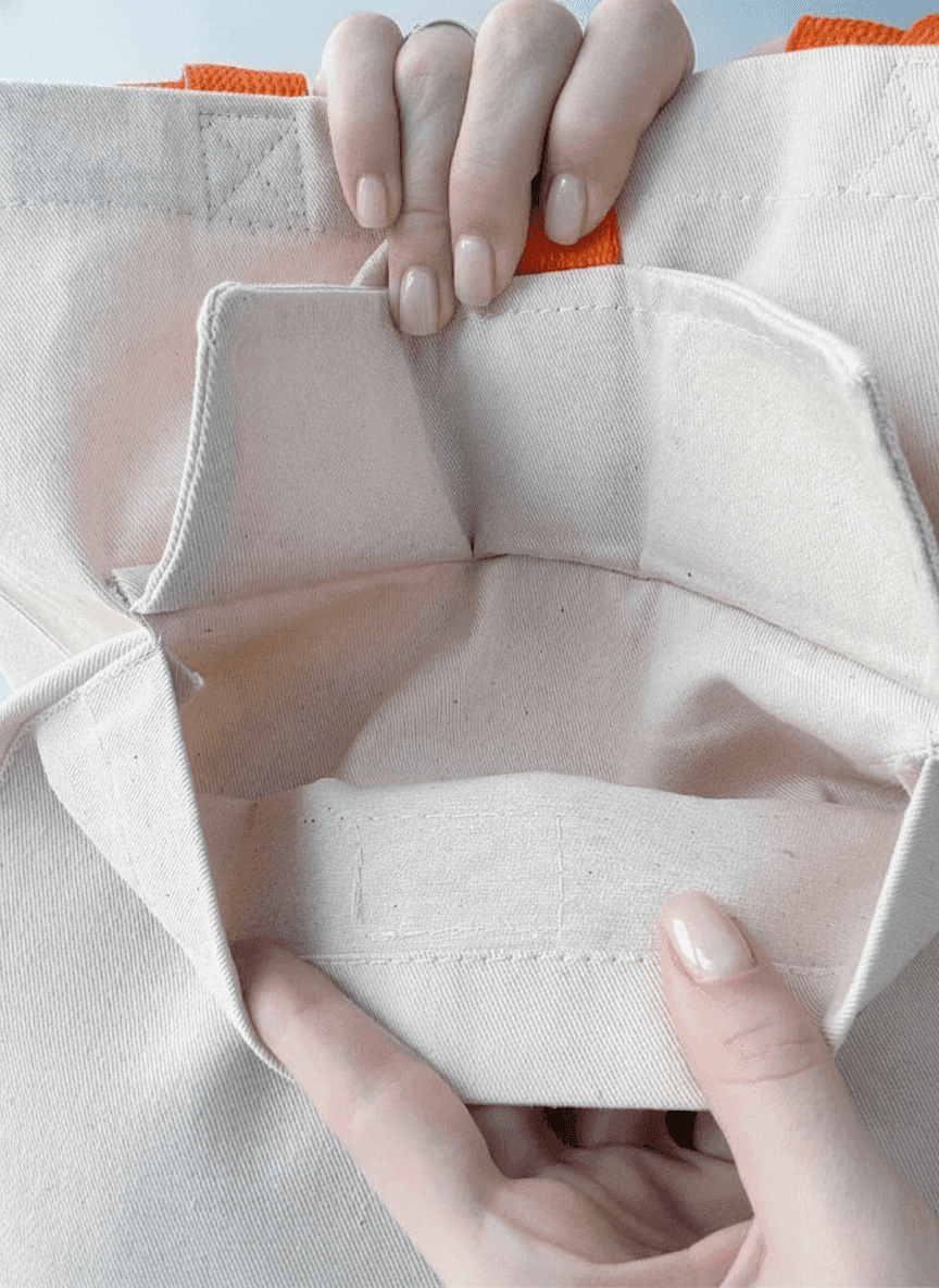 Light Beige Tote Bag with Ribbon Trim