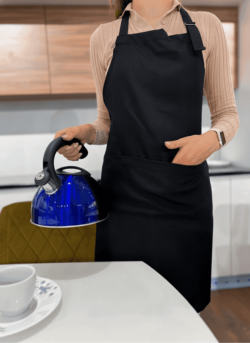 Black Gabardine Printed Apron