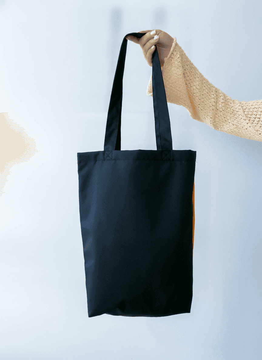 Rainproof fabric and oxford shopper with long black handles