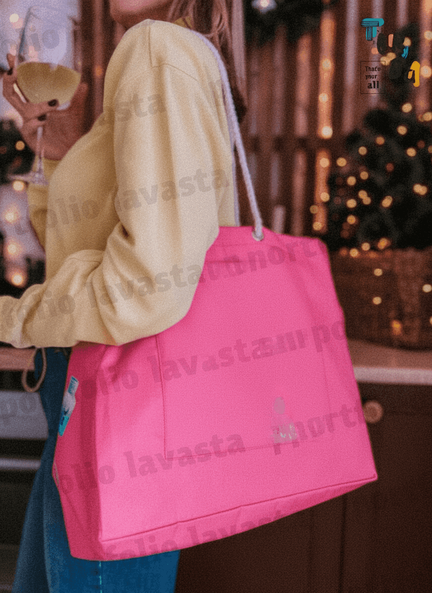 Pink structured tote bag with rope handles