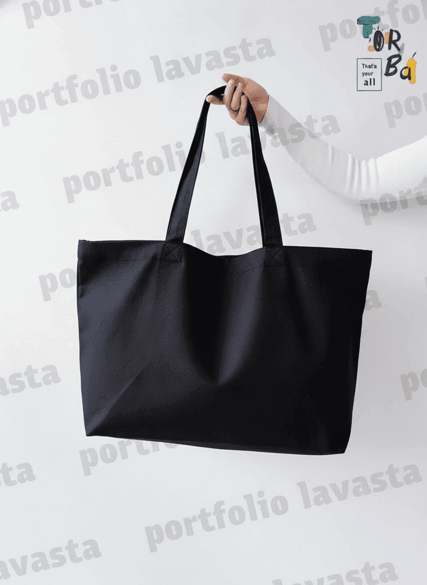 Black Expandable Natural Fabric Tote Bag