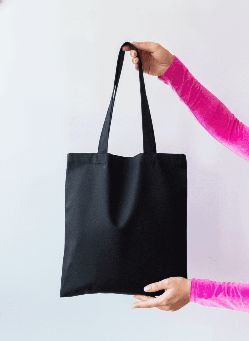Black Lined Heavyweight Cotton Tote Bag