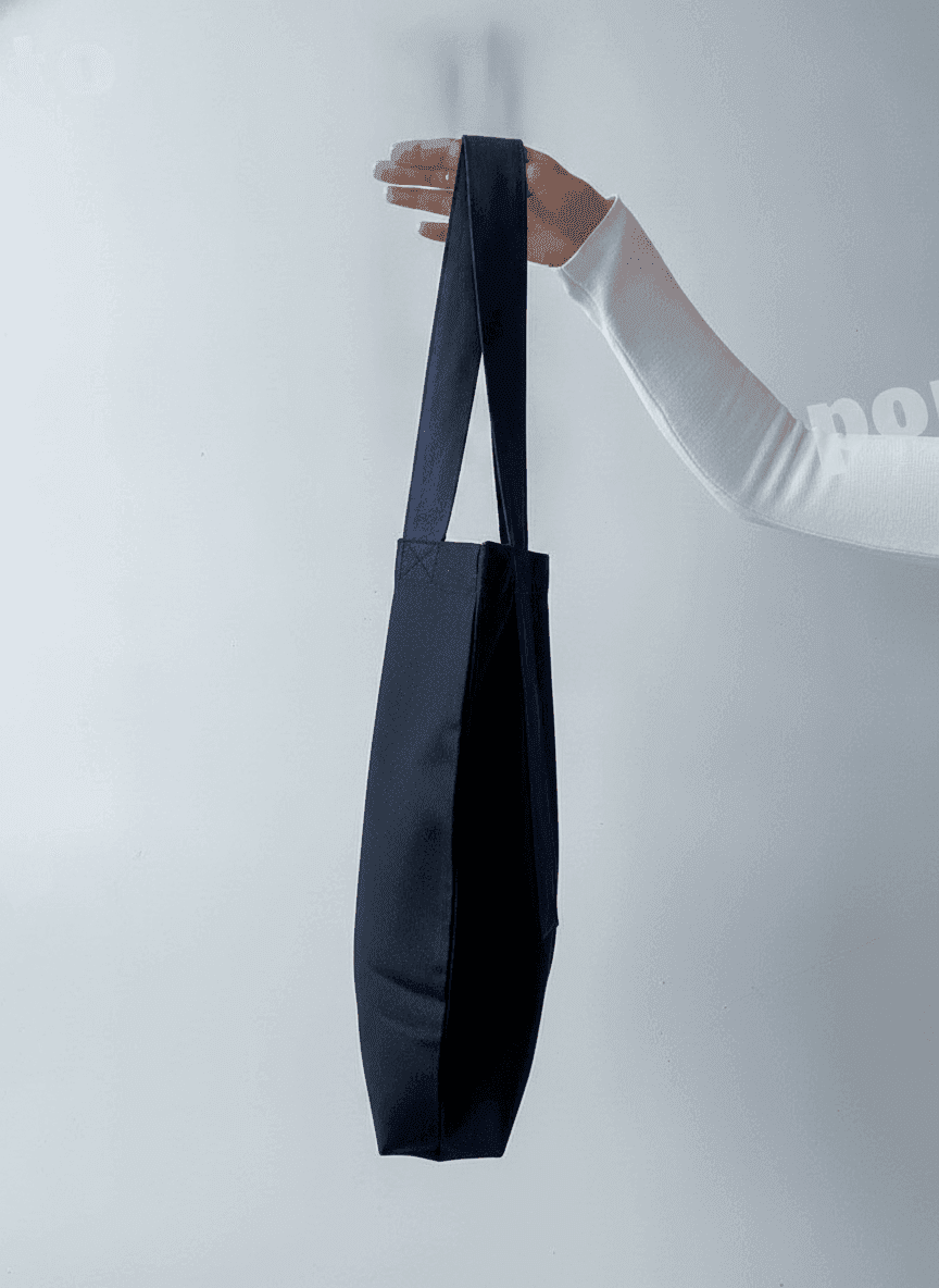 Black Twill Tote with Exterior Pocket