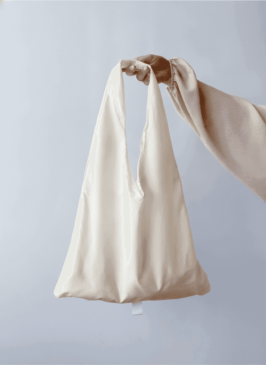 Light Beige Packable Tote Water-Resistant Nylon