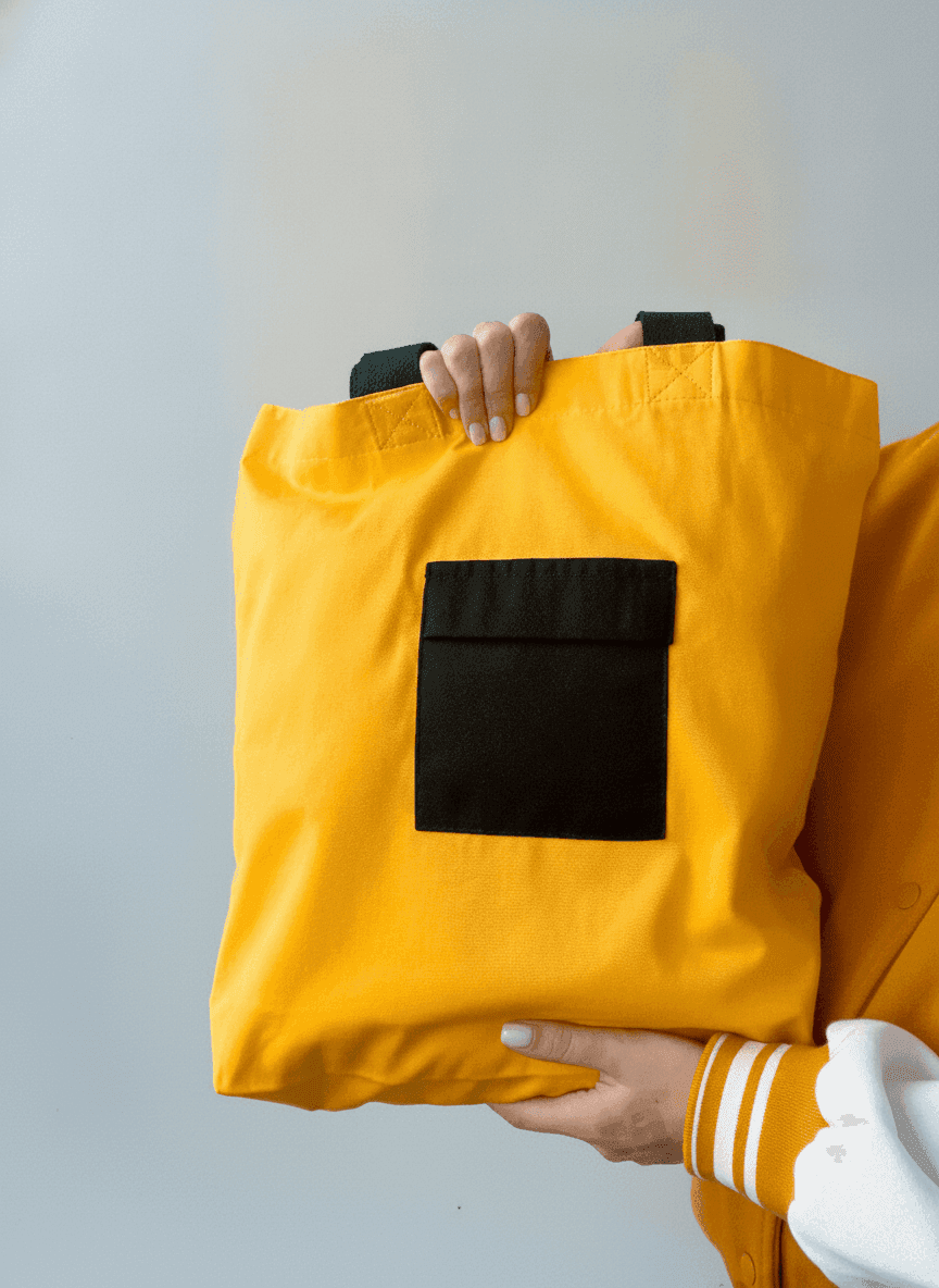 Yellow Tote with Black Pocket, Twill Handles