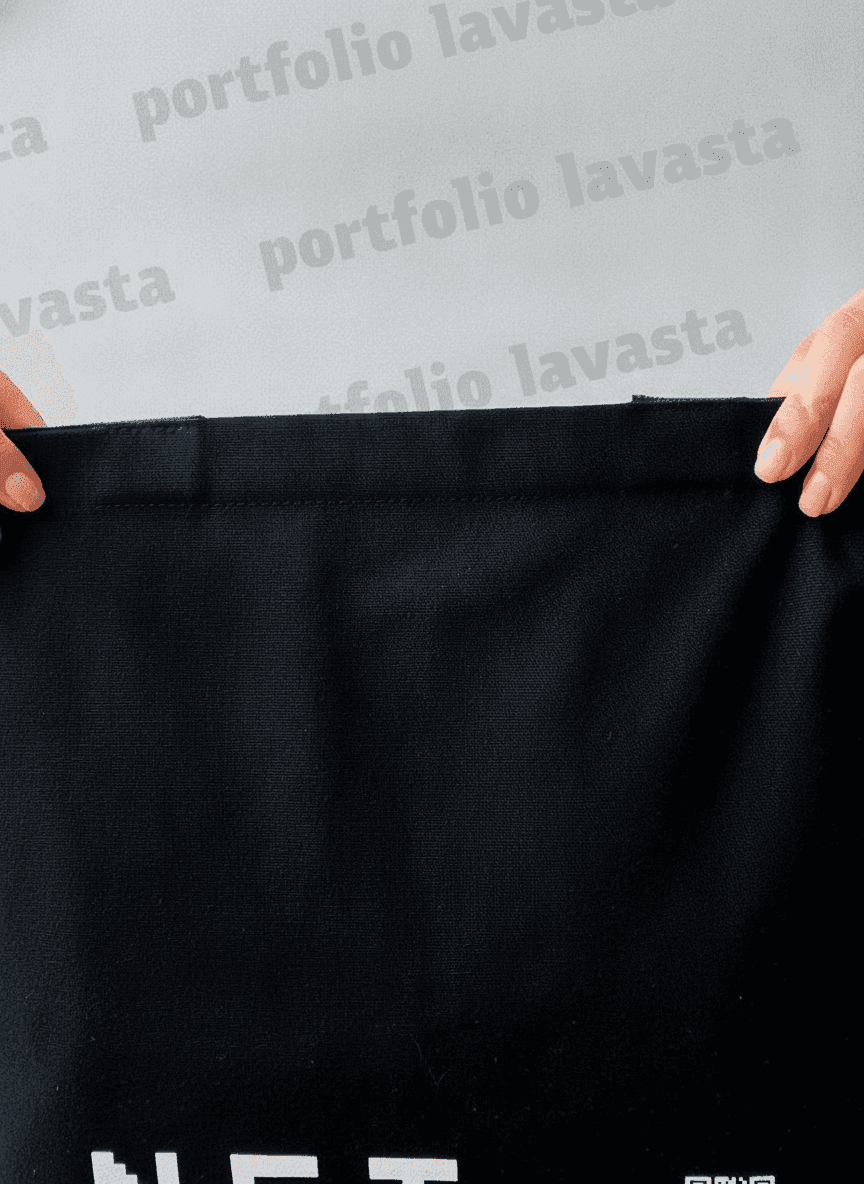 Black Midweight Cotton Square Tote Bag