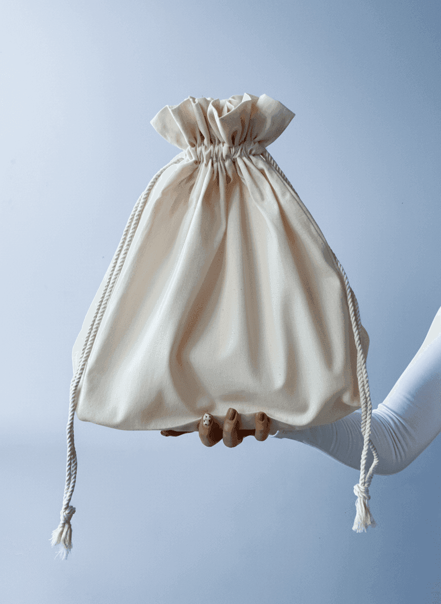 Книжный мешочек из бязи на скрученном канате для покупок