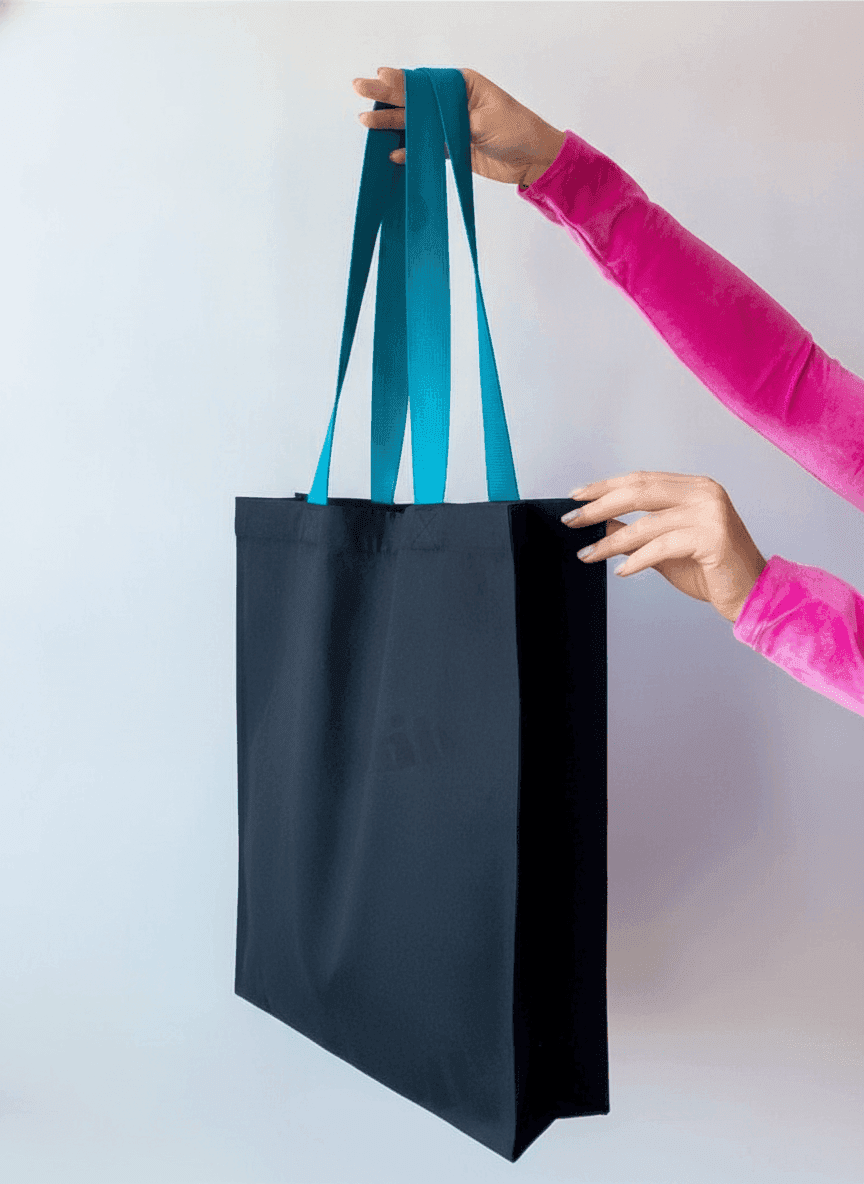 Tote bag with long colored handles