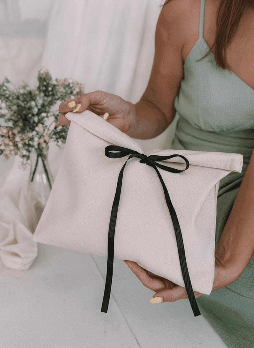 Eco Cotton Envelope with Black Grosgrain Ribbon