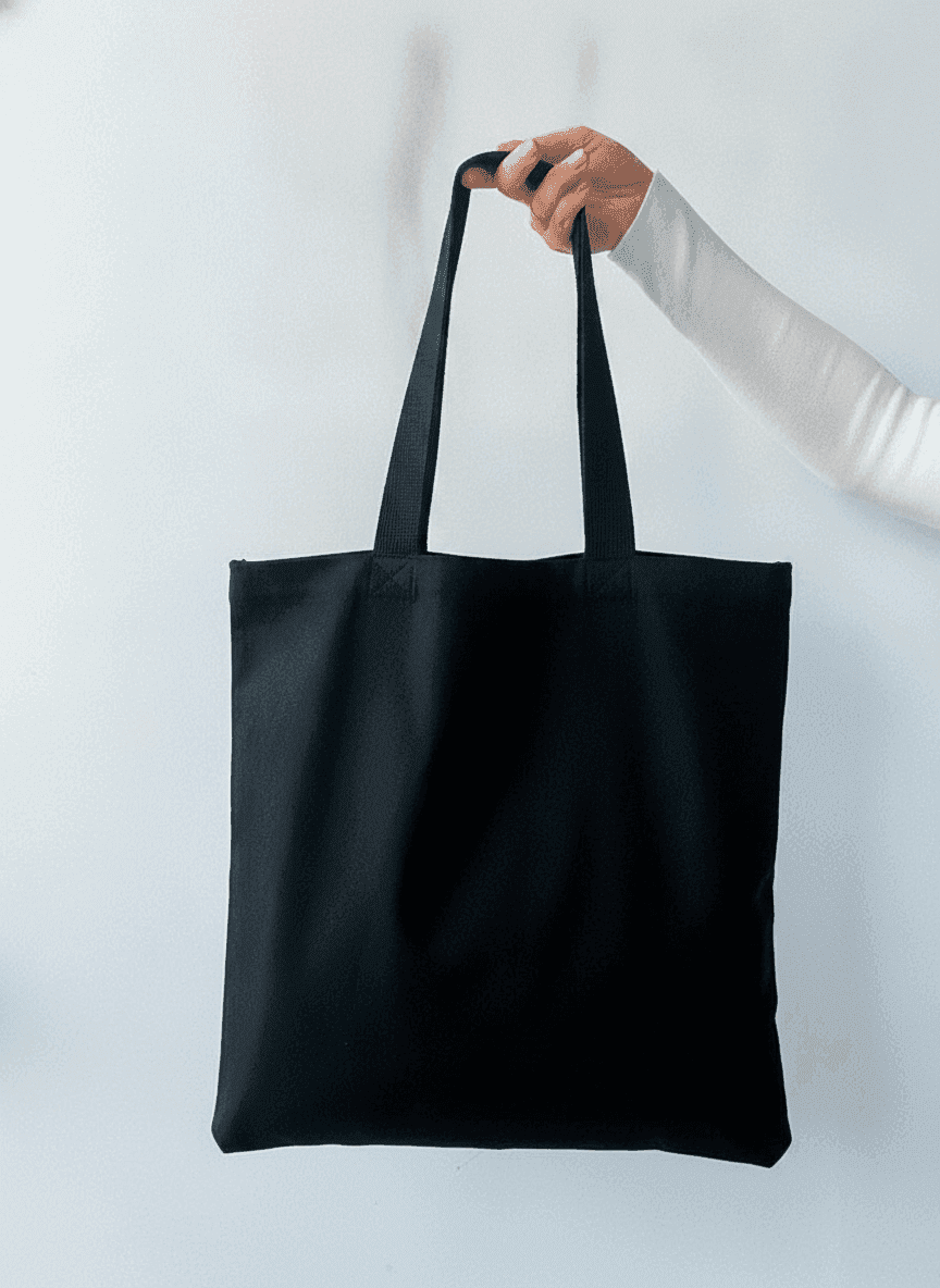 Black Midweight Cotton Square Tote Bag