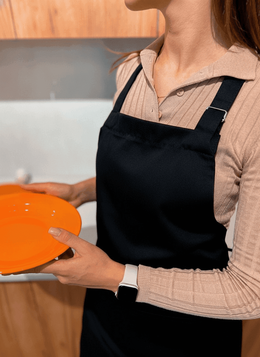 Black Gabardine Printed Apron