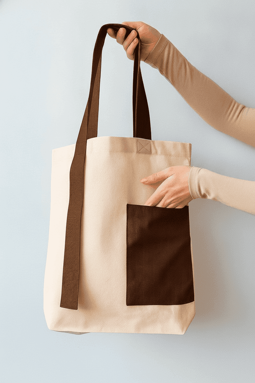 Cotton Tote Bag with Brown Handles