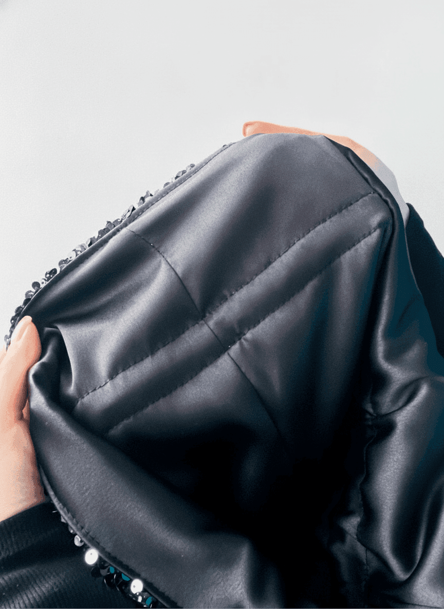 Sequin tote with leather handles