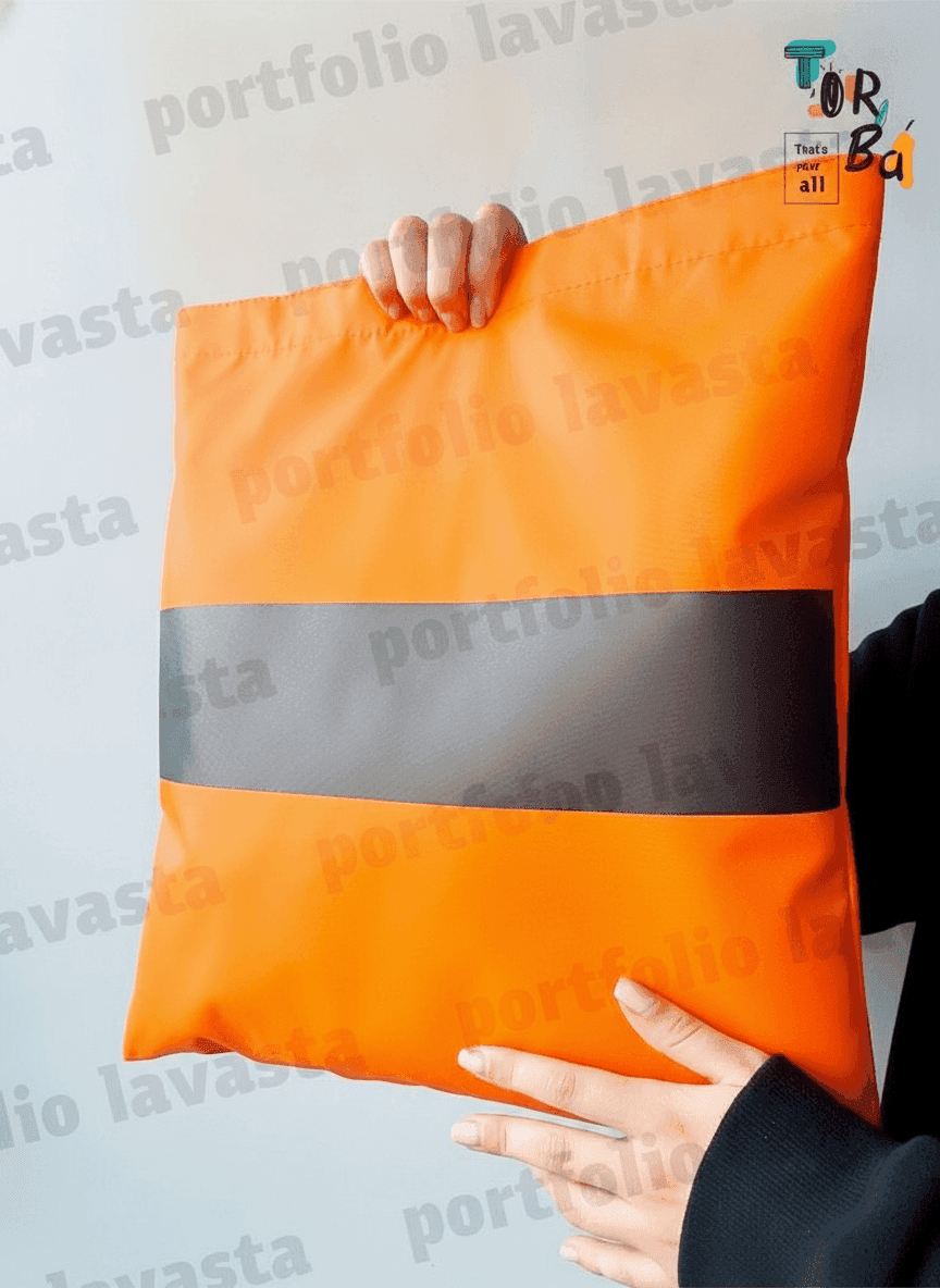 Waterproof tote bag with long reflective strap