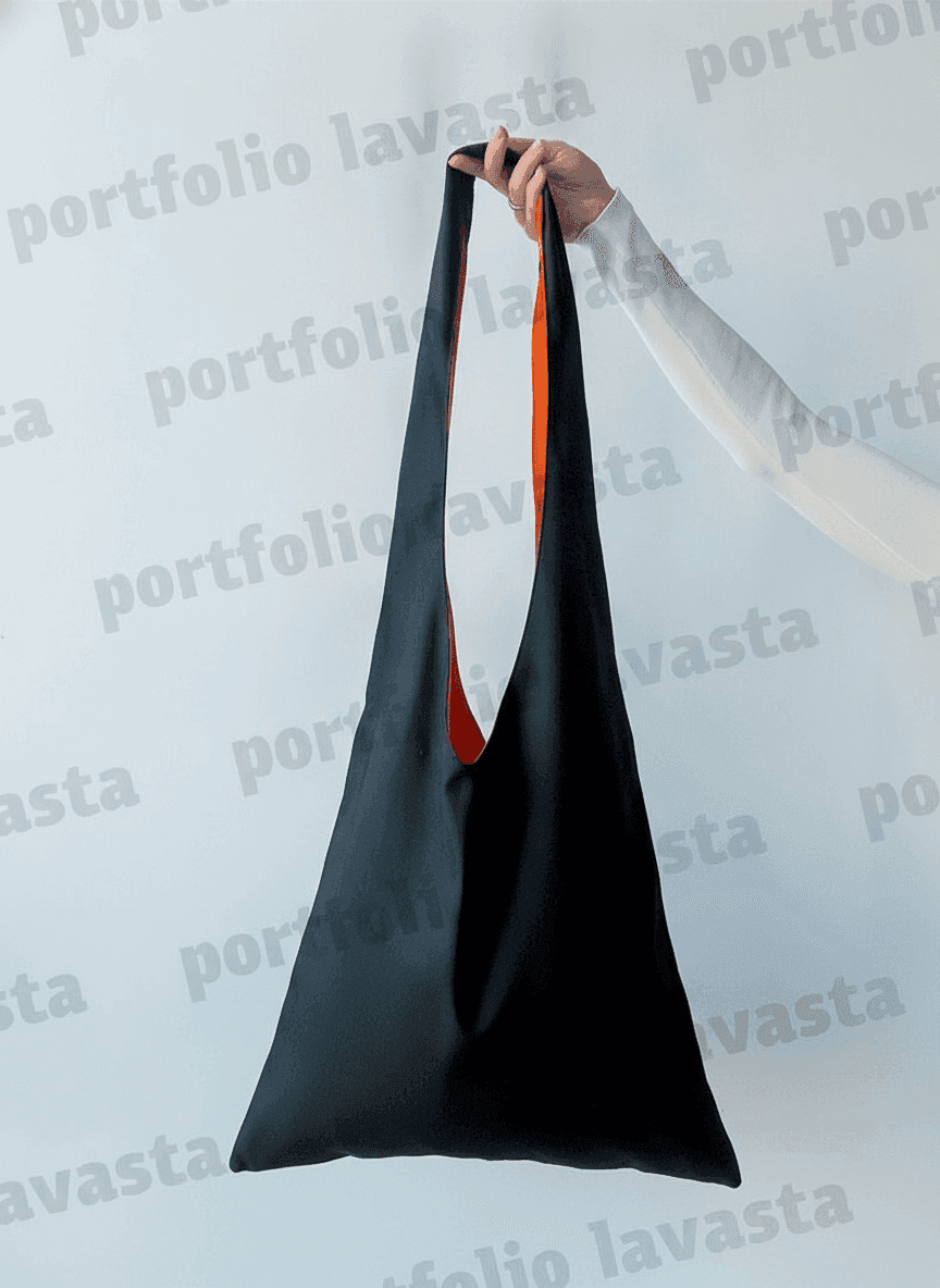 Black Canvas Tote with Orange Lining