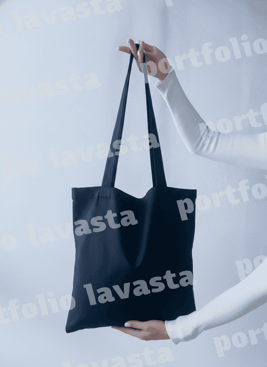 Black Twill Tote Bag with Gusseted Bottom & Long Handles
