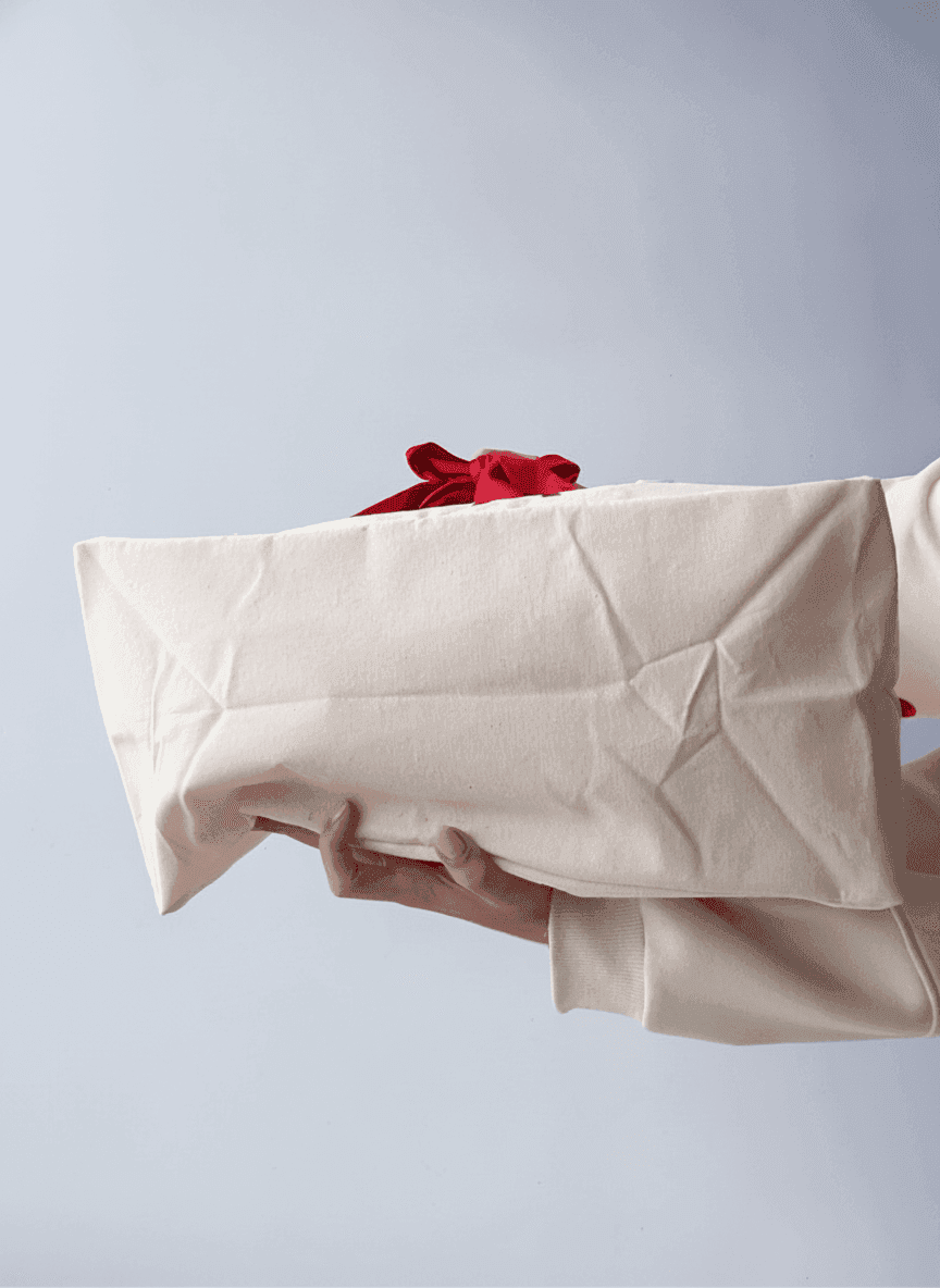 Light Tote Bag with Decorative Handles & Red Bow