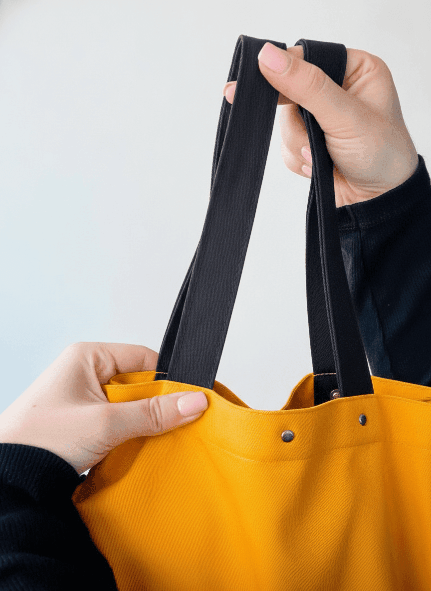 Orange tote bag with rivet handles