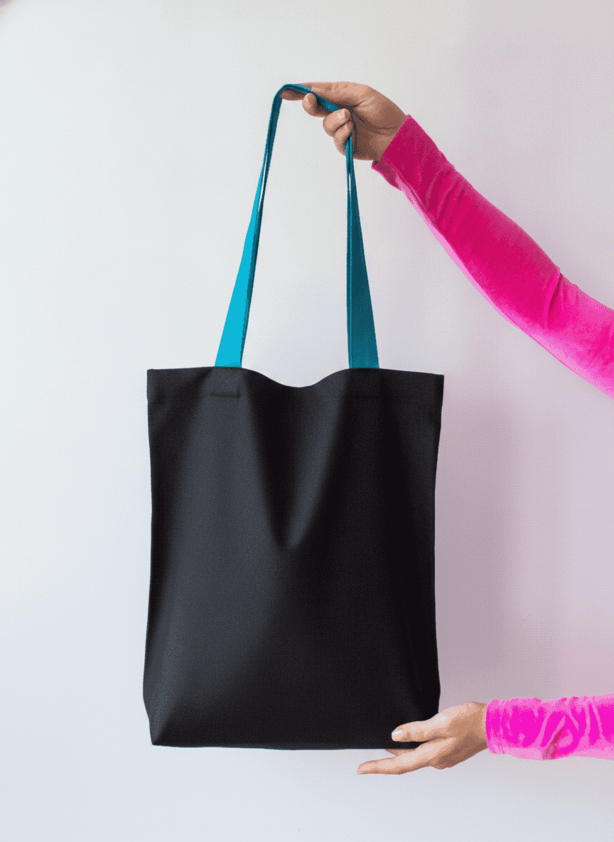 Tote bag with long colored handles