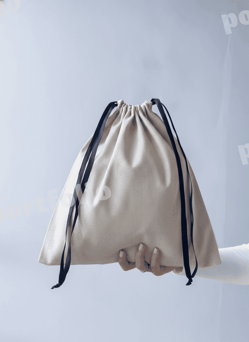 Eco Cotton Drawstring Pouch with Navy Cord