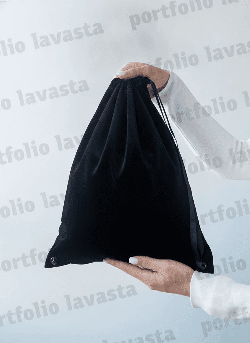 Black Velour Side Drawstring Pouch