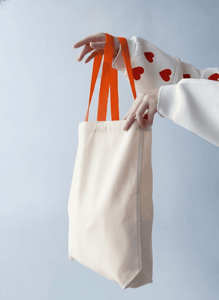 Light Beige Tote Bag with Ribbon Trim