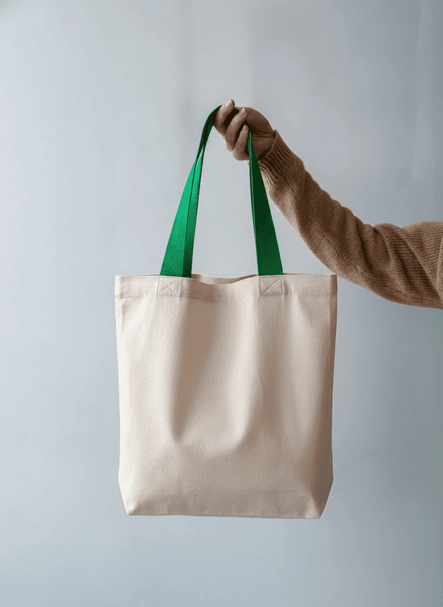 Reusable natural fabric tote bag with pocket