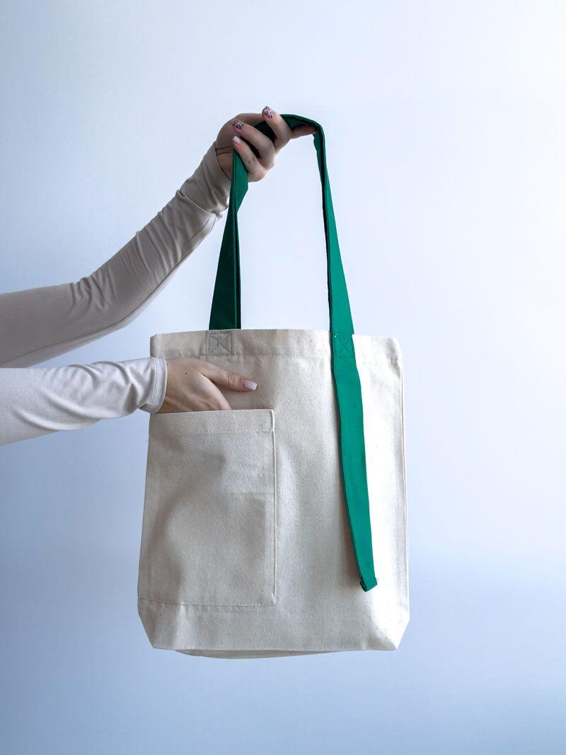 Бавовняний шопер напівпанама з зеленими ручками для покупок