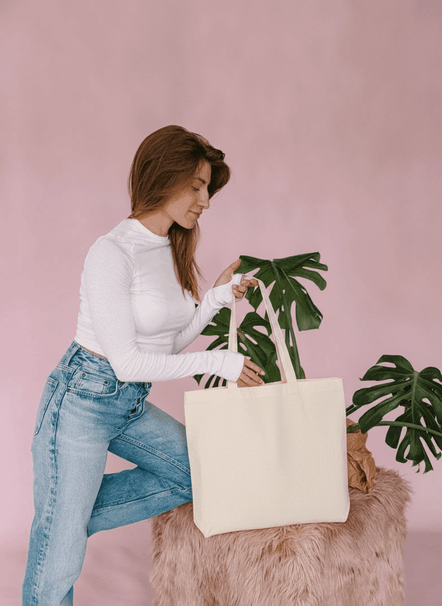 Natural Cotton Twill Tote Bag with Fabric Handles