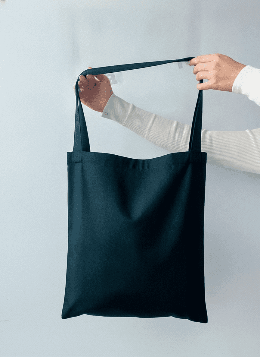 Black Twill Tote Bag with Long Handles