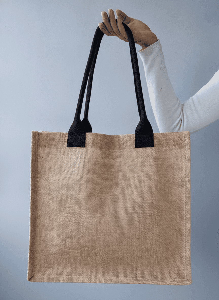 Jute Tote Bag with Long Handles and Flat Bottom