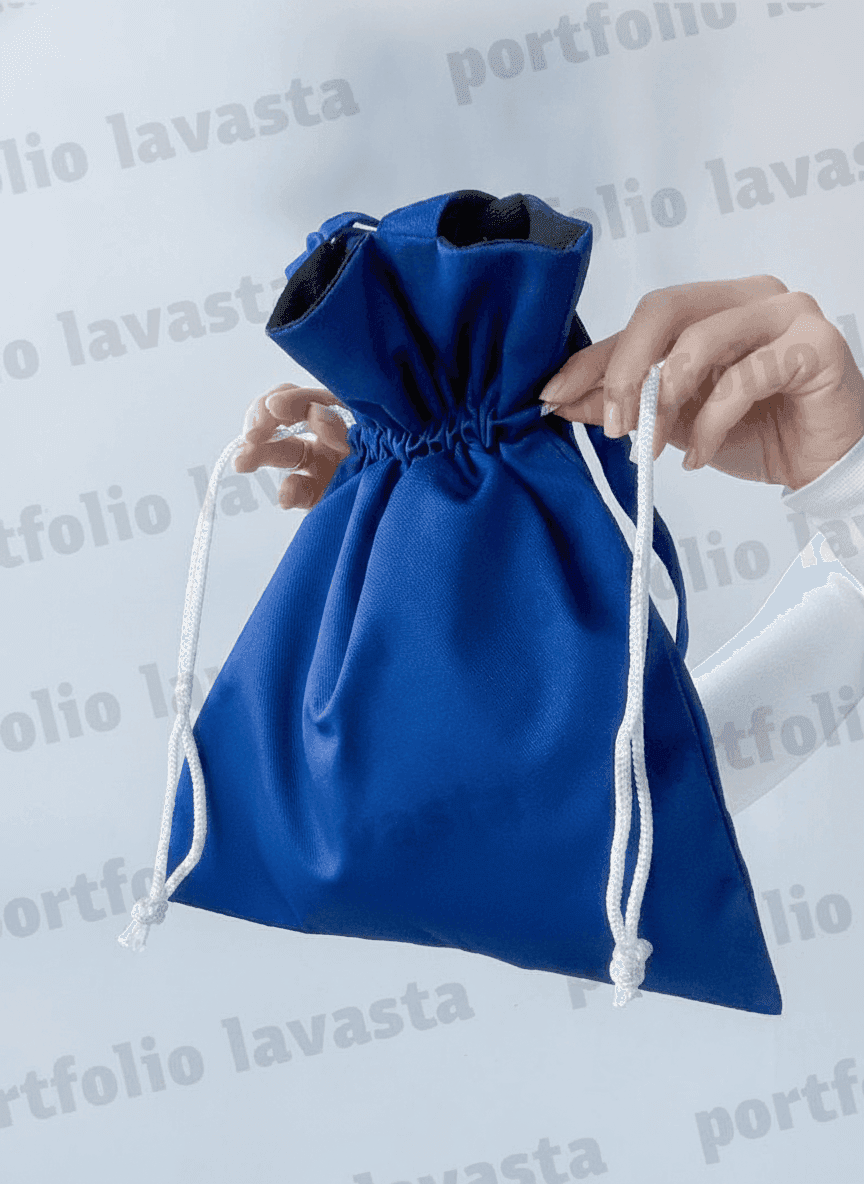 Blue Heavy Twill Drawstring Tote with Long Handles