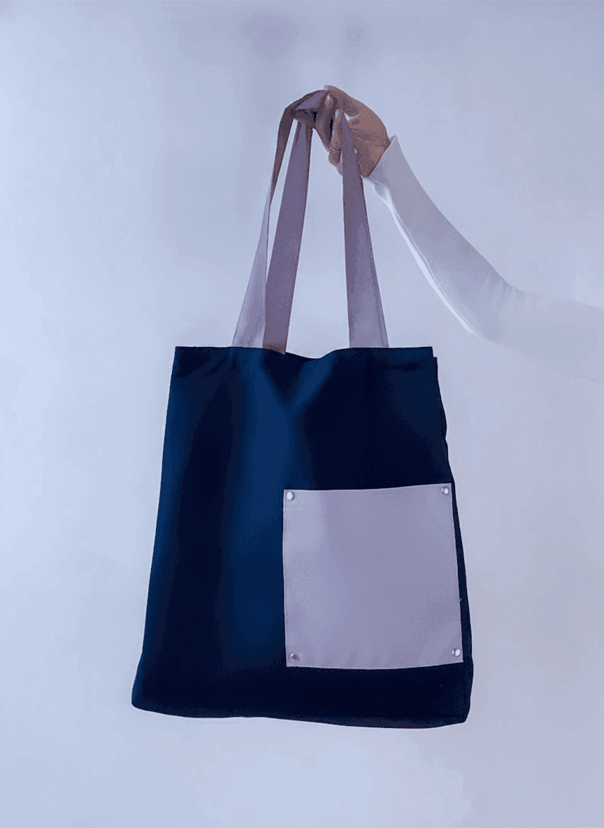 Dark Blue Tote Bag with Pocket & Reflective Handles