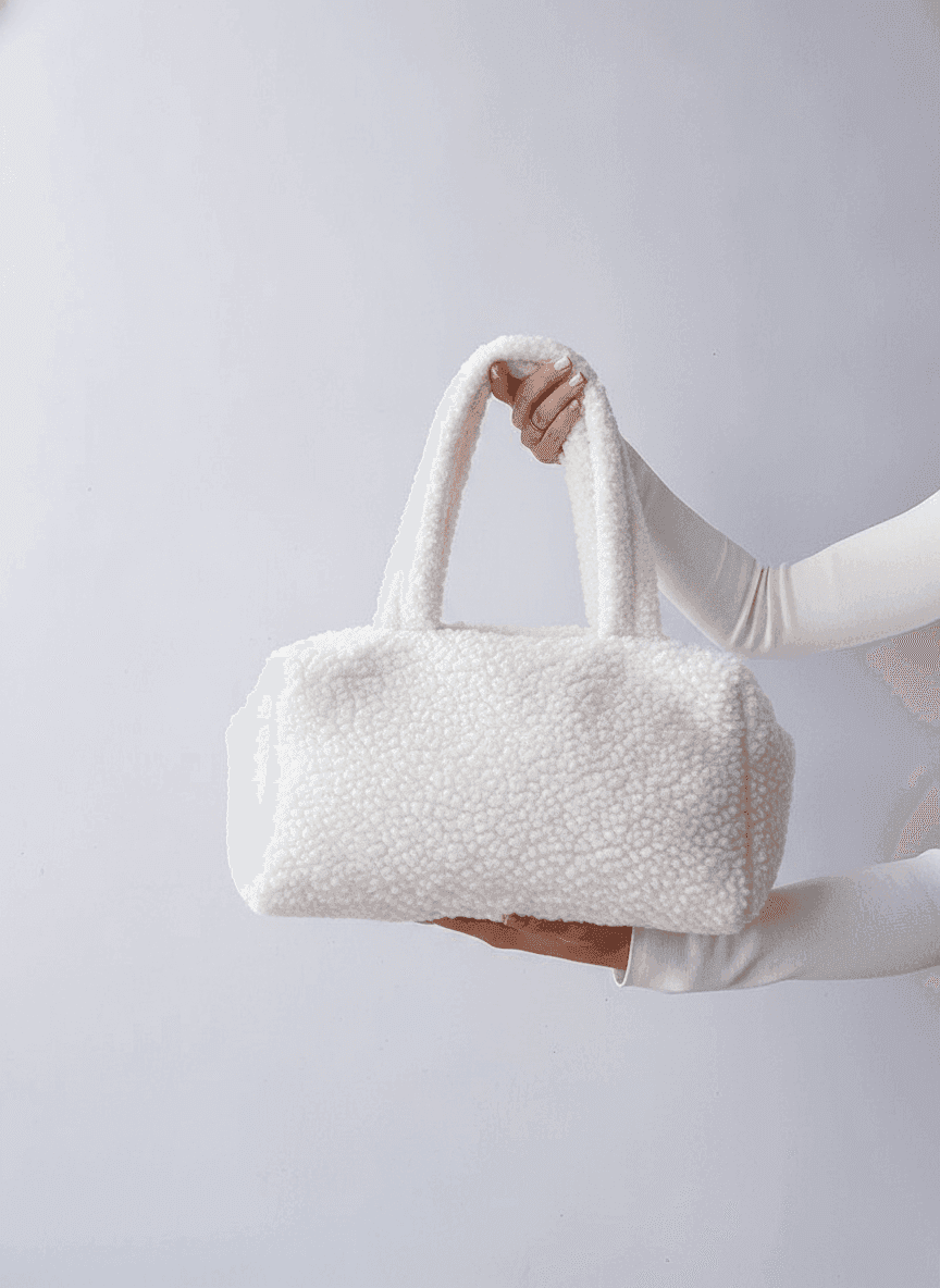 White Fluffy Shearling Tote Bag