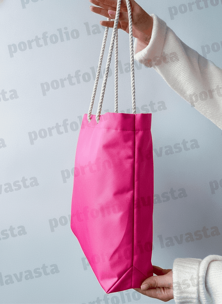 Pink structured tote bag with rope handles