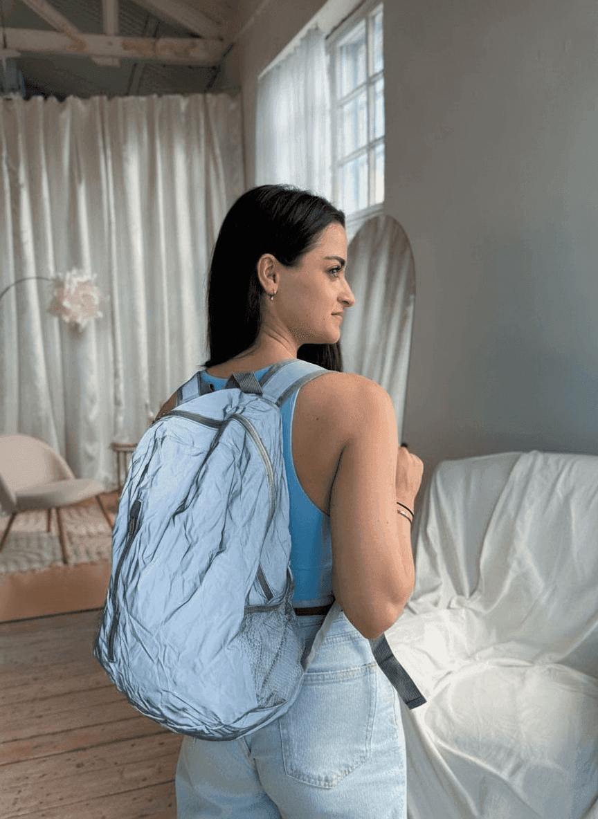 Reflective Fabric Backpack with Mesh Pocket