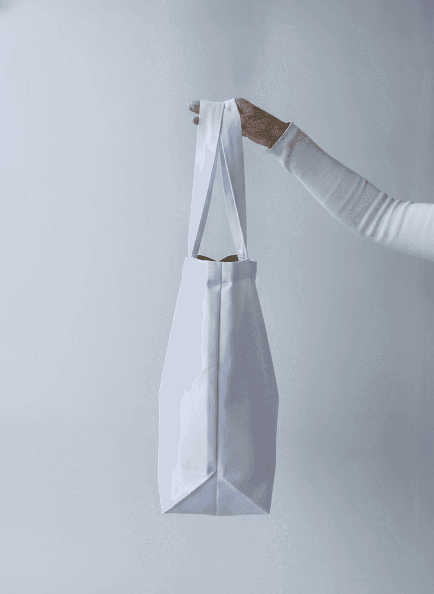 White Cotton Tote with Green Inner Pockets