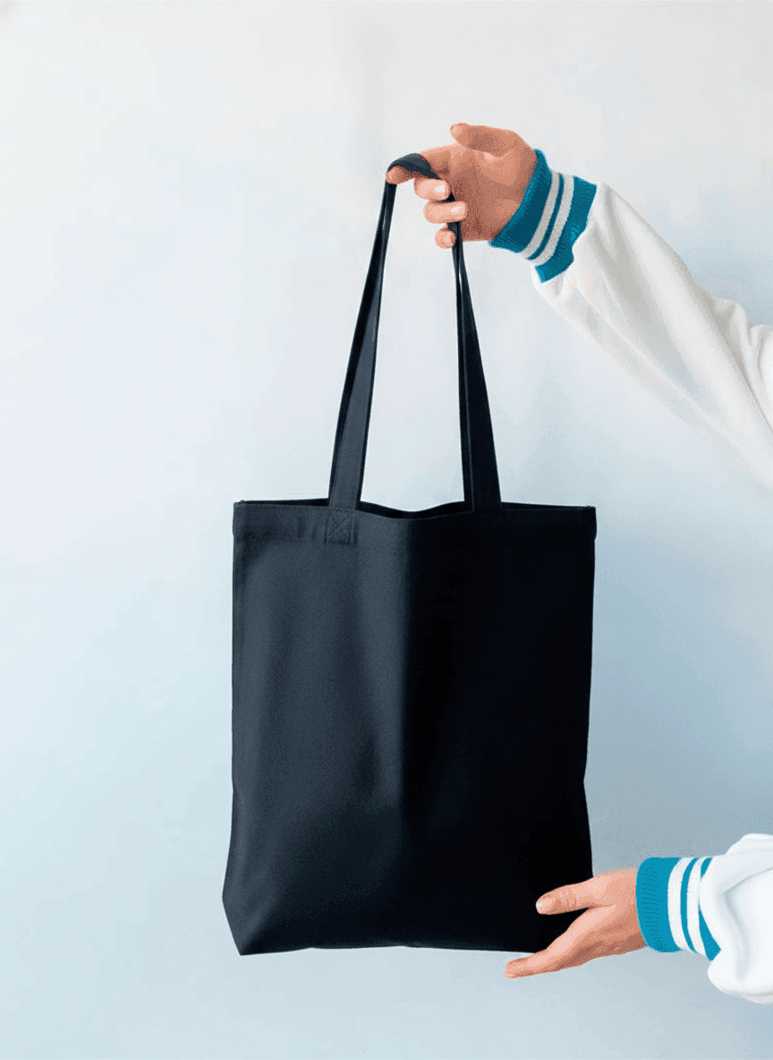 Sturdy Black Cotton Tote Bag