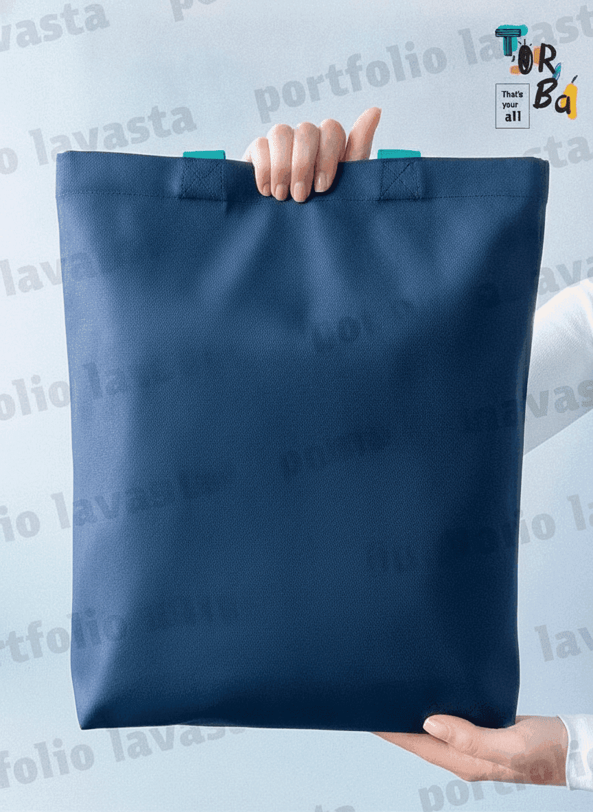 Gray tote bag with turquoise handles