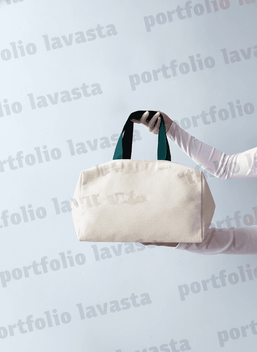 Natural Fabric Tote Bag with Green Pocket & Ribbon