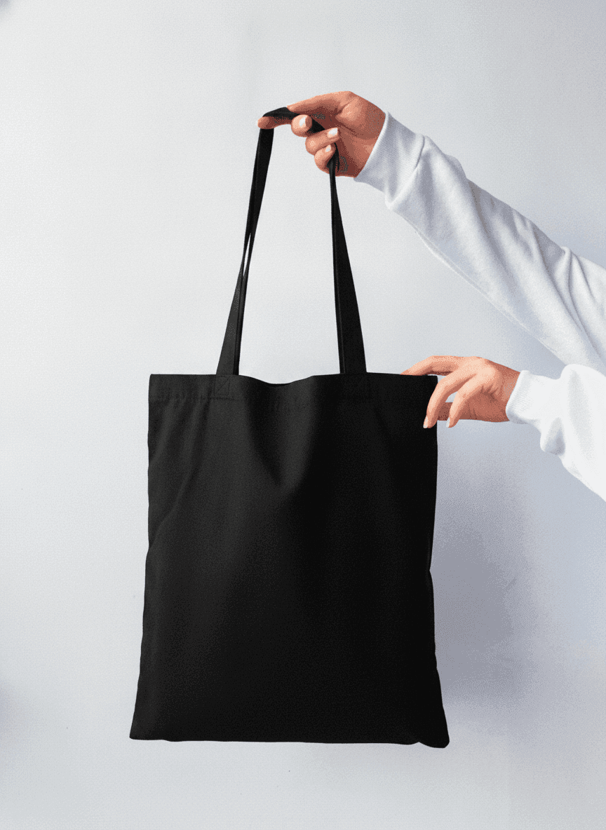 Black Calico Tote Bag with Tank Print