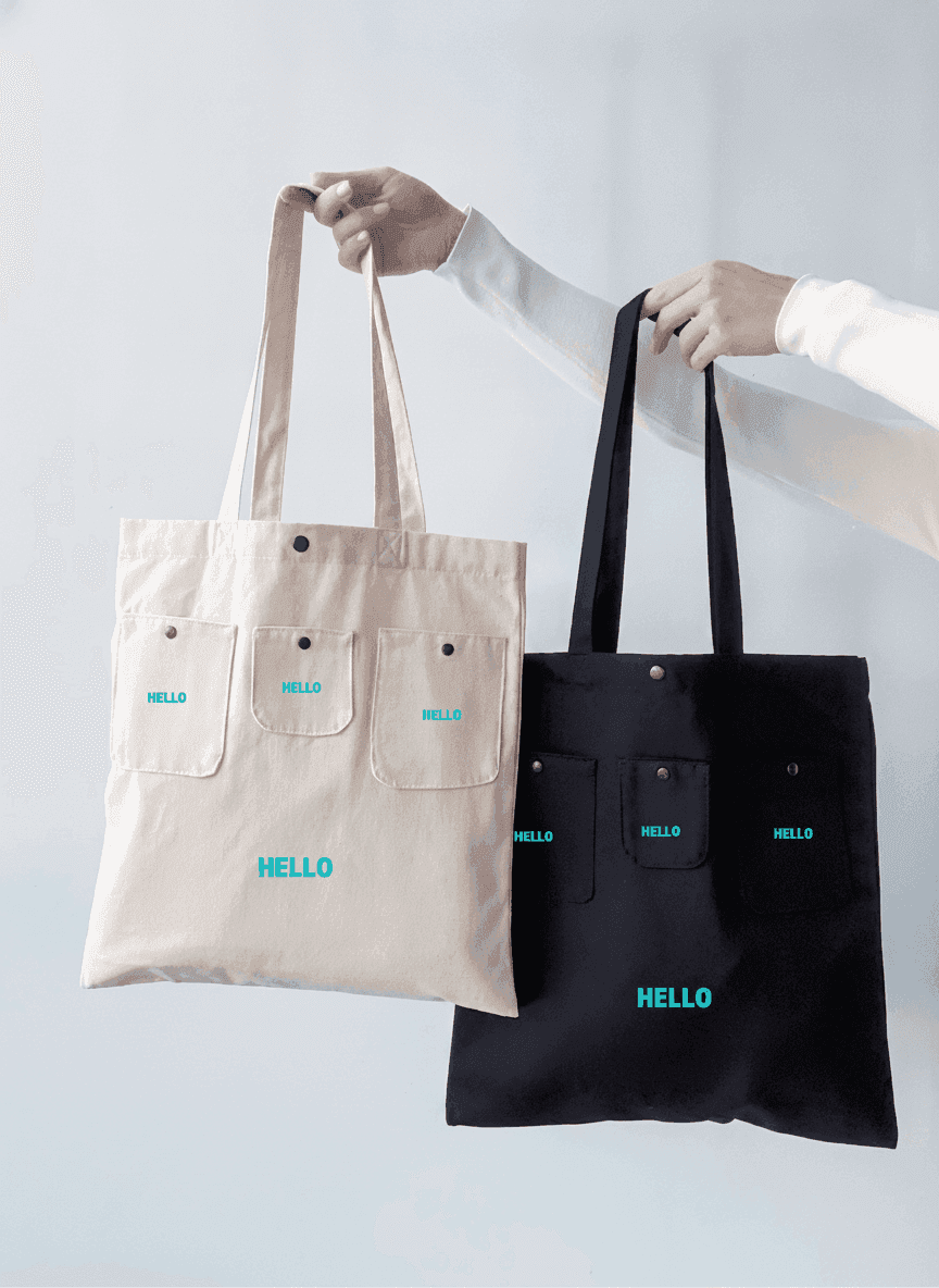 Natural Cotton Twill Shopper Tote Bag with Snap Pockets