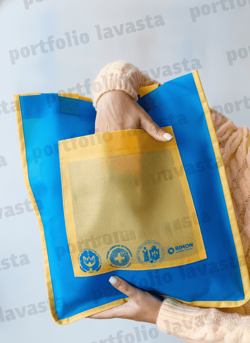 Yellow-Blue Non-Woven Tote with Pocket
