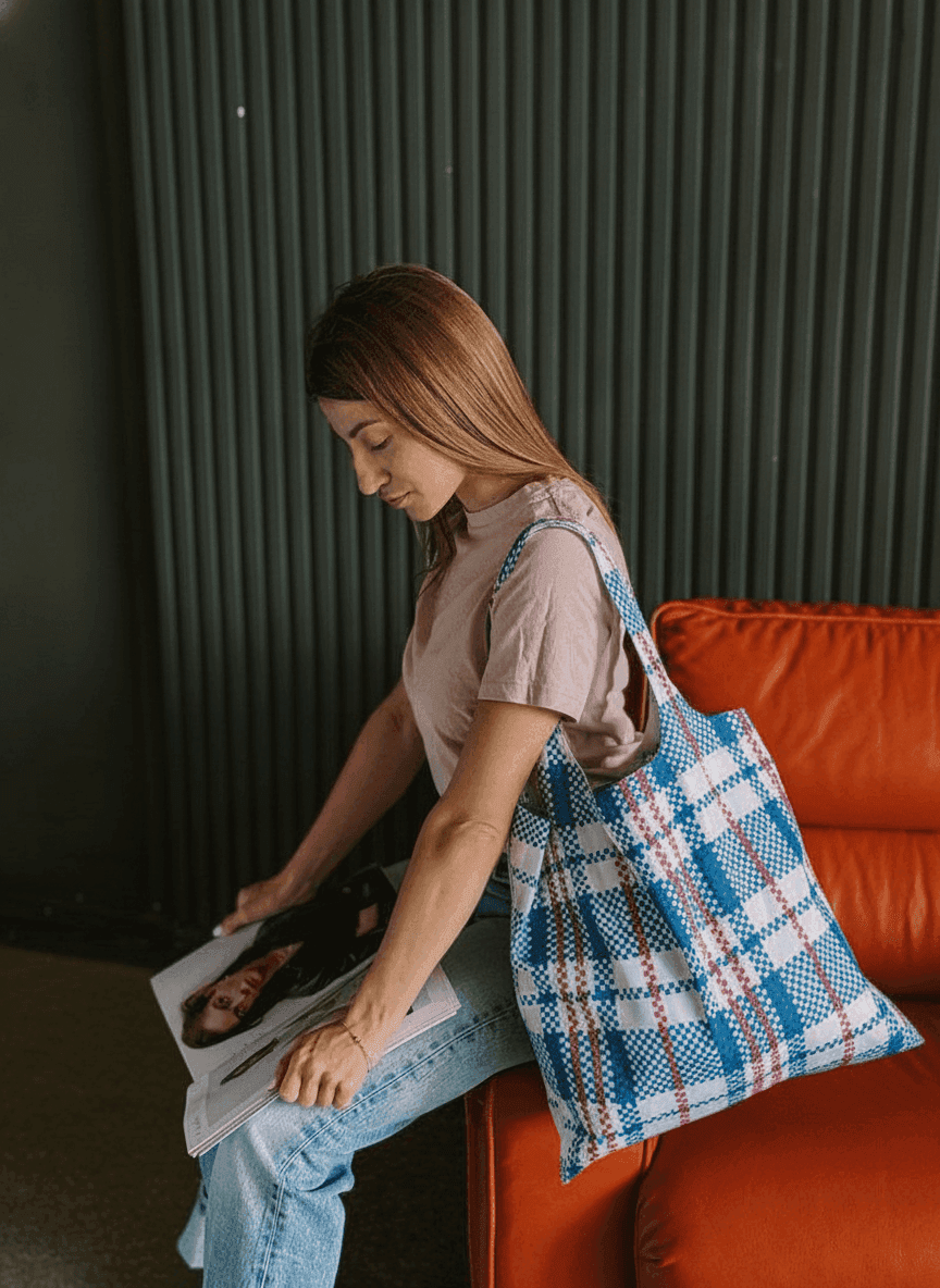 Waterproof Plaid Tote Bag with Wide Handles