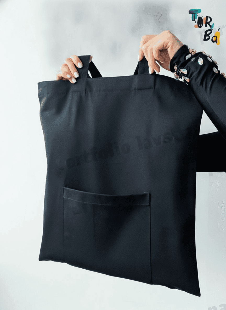 Heavyweight Cotton Tote Bag with Pocket - Black
