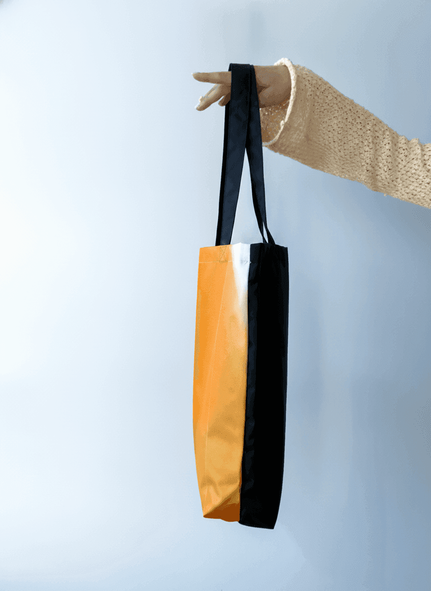 Rainproof fabric and oxford shopper with long black handles