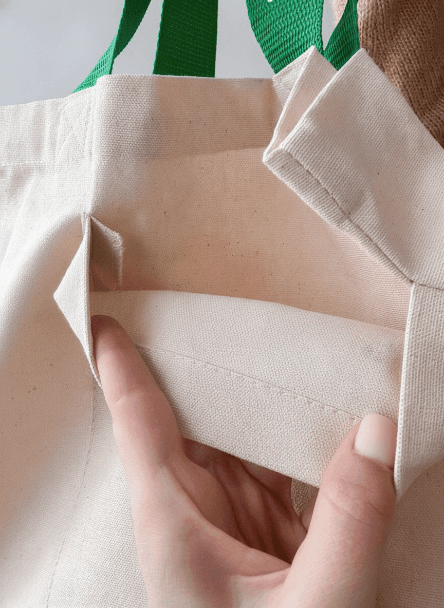 Reusable natural fabric tote bag with pocket