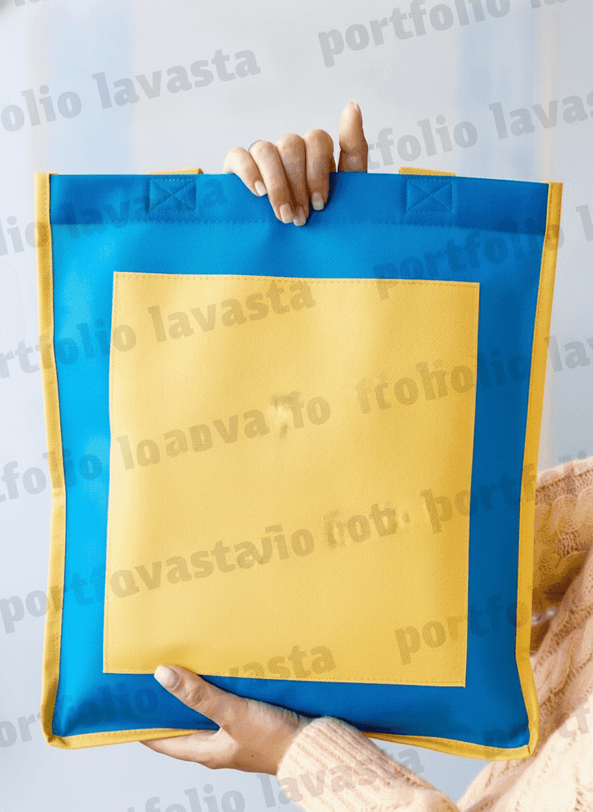 Yellow-Blue Non-Woven Tote with Pocket